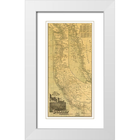 Pacific Coast Steamship Company 1891 White Modern Wood Framed Art Print with Double Matting by Vintage Maps