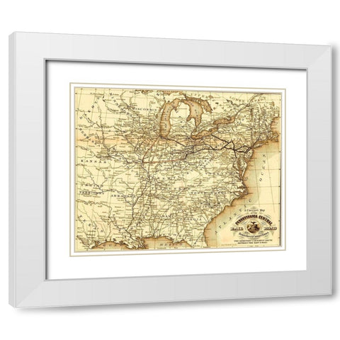 Pennsylvania Central 1854 White Modern Wood Framed Art Print with Double Matting by Vintage Maps