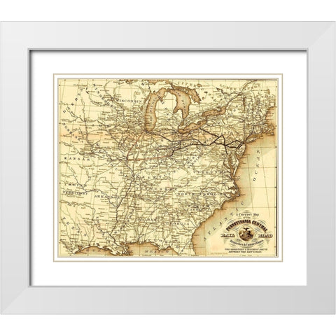 Pennsylvania Central 1854 White Modern Wood Framed Art Print with Double Matting by Vintage Maps