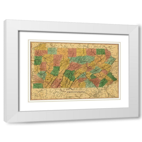 Pennsylvania 1829 White Modern Wood Framed Art Print with Double Matting by Vintage Maps