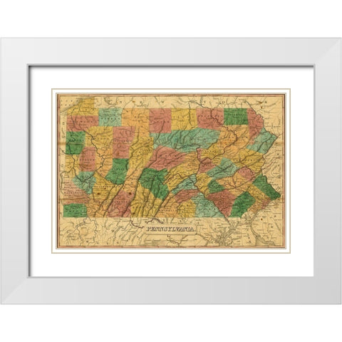 Pennsylvania 1829 White Modern Wood Framed Art Print with Double Matting by Vintage Maps