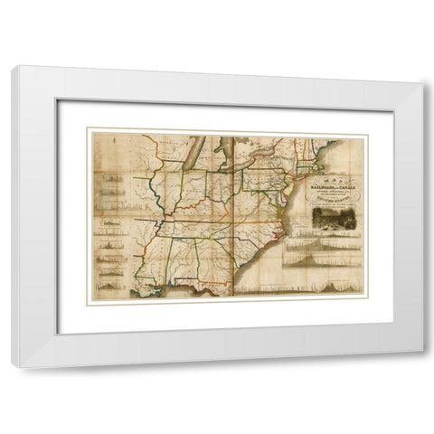 Railroads and canals finished unfinished and in contemplation in the United States 1834 White Modern Wood Framed Art Print with Double Matting by Vintage Maps