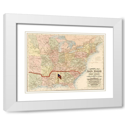 Railroads and water courses in the United Sates and Canada White Modern Wood Framed Art Print with Double Matting by Vintage Maps