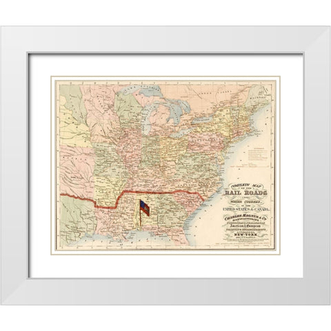 Railroads and water courses in the United Sates and Canada White Modern Wood Framed Art Print with Double Matting by Vintage Maps