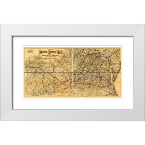 Richmond and Louisville Rail Road 1882 White Modern Wood Framed Art Print with Double Matting by Vintage Maps