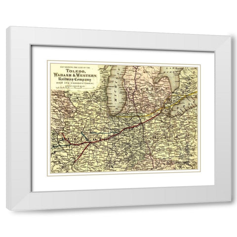 Toledo Wabash and Western Railway Company 1873 White Modern Wood Framed Art Print with Double Matting by Vintage Maps