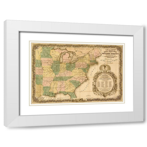 Railroad map of the United States 1858 White Modern Wood Framed Art Print with Double Matting by Vintage Maps