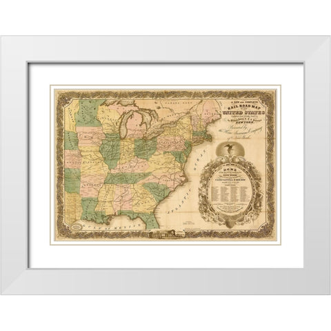 Railroad map of the United States 1858 White Modern Wood Framed Art Print with Double Matting by Vintage Maps