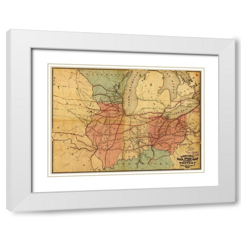 Travelers Edition Road Map 1859 White Modern Wood Framed Art Print with Double Matting by Vintage Maps