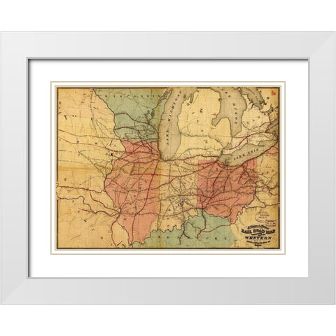 Travelers Edition Road Map 1859 White Modern Wood Framed Art Print with Double Matting by Vintage Maps