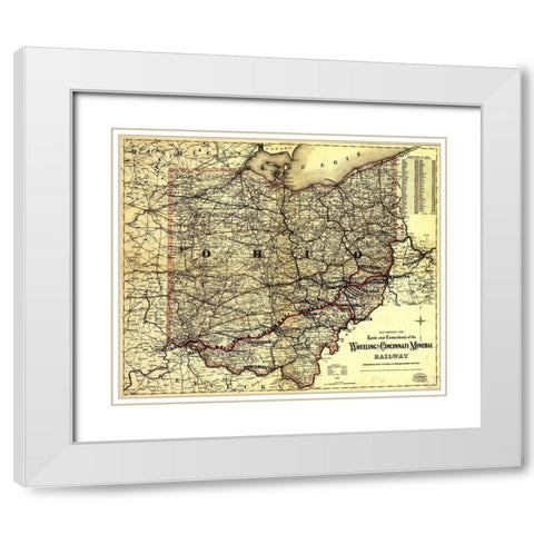 Wheeling and Cincinnati Mineral Railway 1882 White Modern Wood Framed Art Print with Double Matting by Vintage Maps