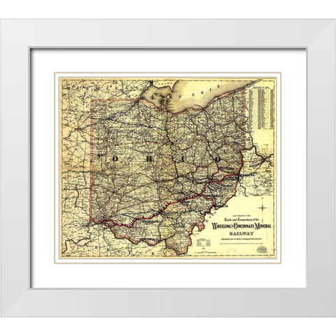 Wheeling and Cincinnati Mineral Railway 1882 White Modern Wood Framed Art Print with Double Matting by Vintage Maps