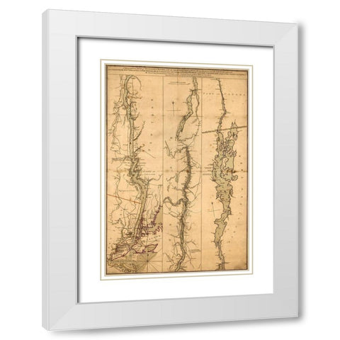 Topographical Map of the Hudson River 1776 White Modern Wood Framed Art Print with Double Matting by Vintage Maps