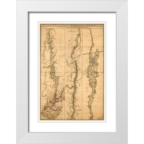Topographical Map of the Hudson River 1776 White Modern Wood Framed Art Print with Double Matting by Vintage Maps