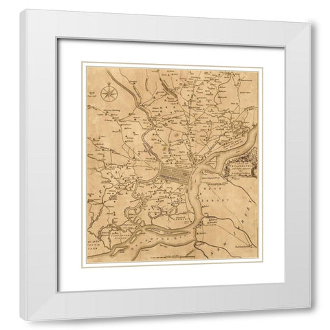 Philadelphia 1777 White Modern Wood Framed Art Print with Double Matting by Vintage Maps