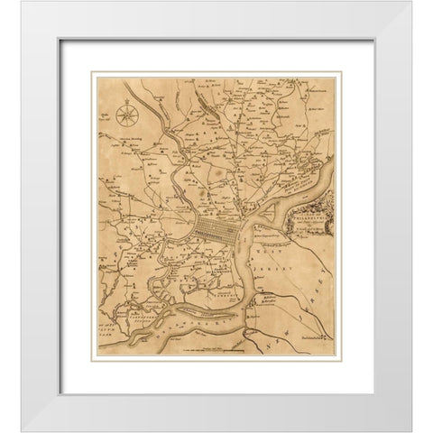 Philadelphia 1777 White Modern Wood Framed Art Print with Double Matting by Vintage Maps