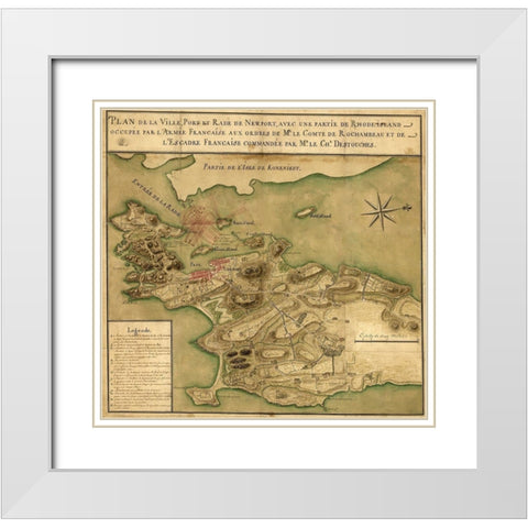 Newport fortifications fields of fire and positions of French naval vessels 1779  White Modern Wood Framed Art Print with Double Matting by Vintage Maps