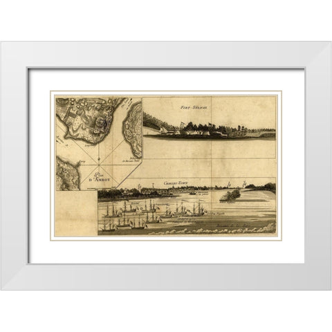 Charleston Harbor assault on Fort Sulivan during the siege of Charleston 1780  White Modern Wood Framed Art Print with Double Matting by Vintage Maps