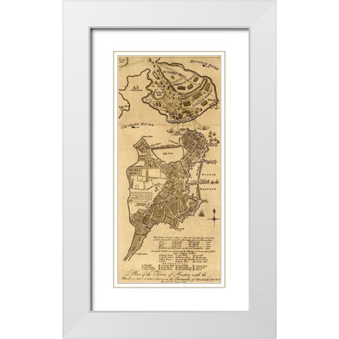 Attack on Bunker Hill Boston White Modern Wood Framed Art Print with Double Matting by Vintage Maps