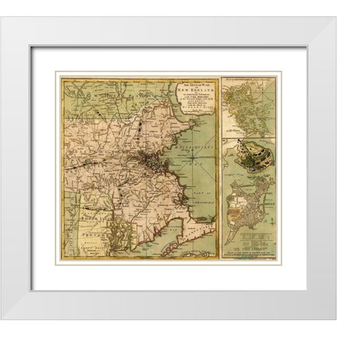 Seat of War with the attack on Bunker Hill White Modern Wood Framed Art Print with Double Matting by Vintage Maps