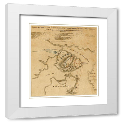 Battle at Charlestown Peninsula 1775 White Modern Wood Framed Art Print with Double Matting by Vintage Maps