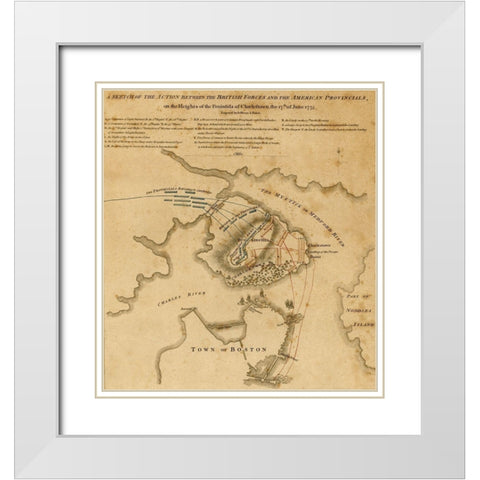 Battle at Charlestown Peninsula 1775 White Modern Wood Framed Art Print with Double Matting by Vintage Maps