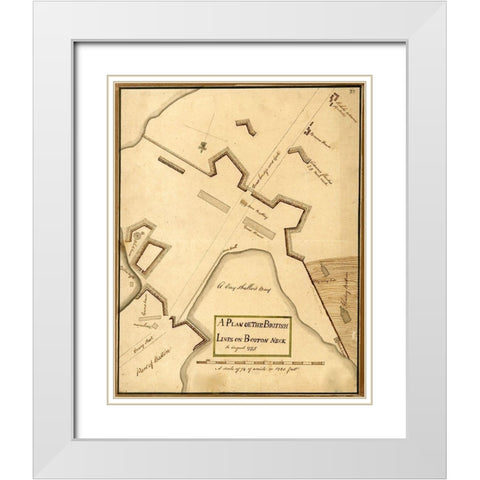 British Lines on Boston Neck Bunker Hill 1775 White Modern Wood Framed Art Print with Double Matting by Vintage Maps