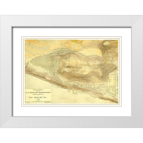 Route sketch of part of U S Military Reservation West Point N Y 1889 White Modern Wood Framed Art Print with Double Matting by Vintage Maps