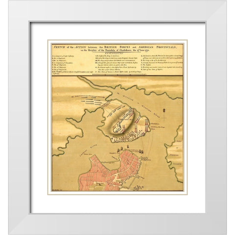 Battle of Bunker Hill 1775 White Modern Wood Framed Art Print with Double Matting by Vintage Maps