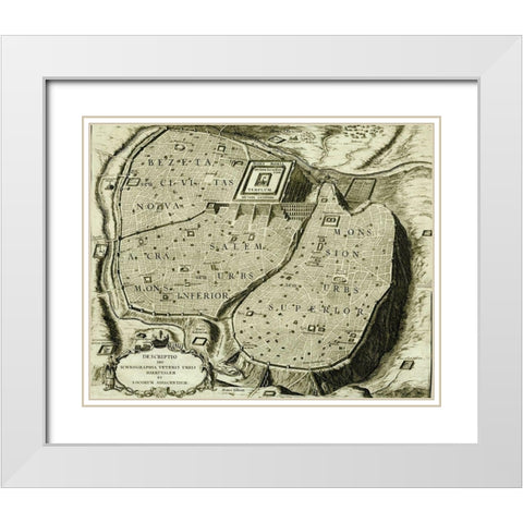 Antique Map of Jerusalem White Modern Wood Framed Art Print with Double Matting by Vintage Maps