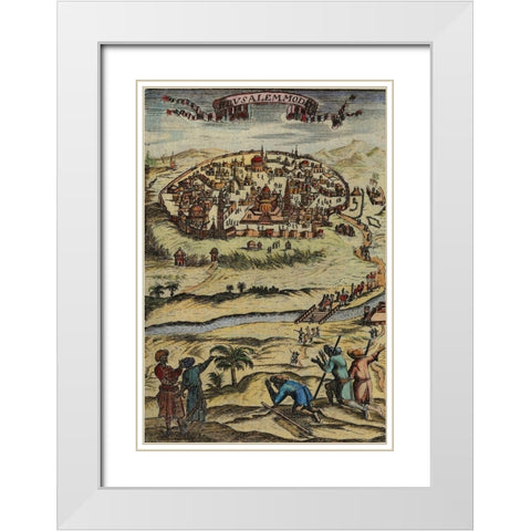 Antique Map of Jerusalem White Modern Wood Framed Art Print with Double Matting by Vintage Maps