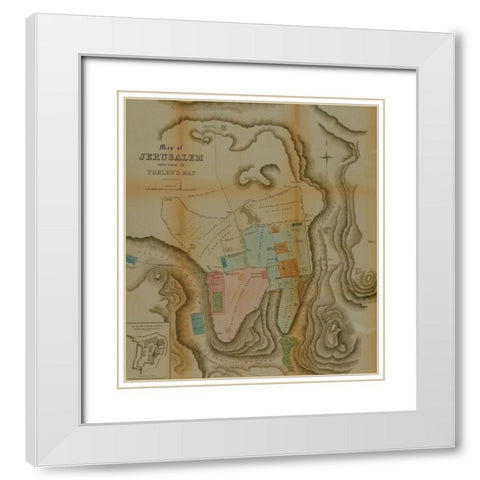 Semi Antique Map of Jerusalem White Modern Wood Framed Art Print with Double Matting by Vintage Maps