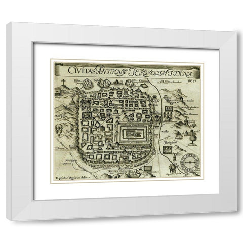 Modern Antique Map of Jerusalem White Modern Wood Framed Art Print with Double Matting by Vintage Maps