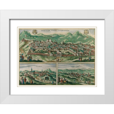 Antique Map of Jerusalem White Modern Wood Framed Art Print with Double Matting by Vintage Maps