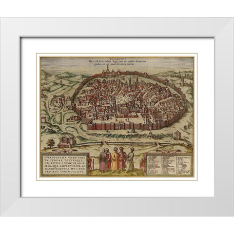 Antique Map of Jerusalem White Modern Wood Framed Art Print with Double Matting by Vintage Maps