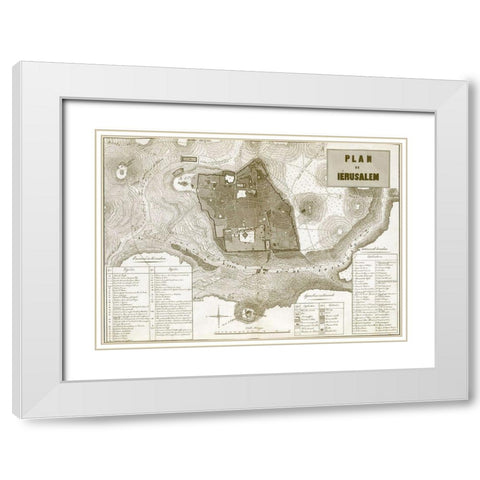 Antique Map of Jerusalem White Modern Wood Framed Art Print with Double Matting by Vintage Maps