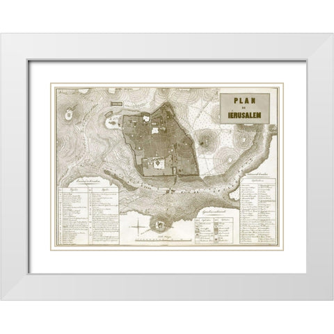 Antique Map of Jerusalem White Modern Wood Framed Art Print with Double Matting by Vintage Maps