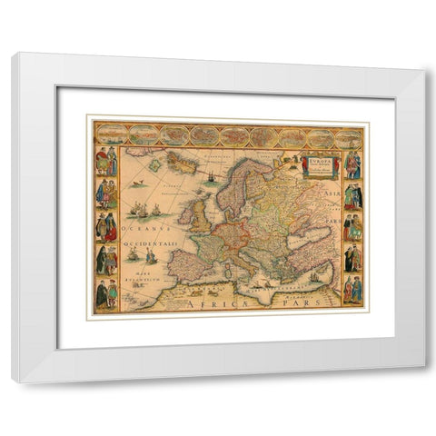 Map of Europe White Modern Wood Framed Art Print with Double Matting by Vintage Maps
