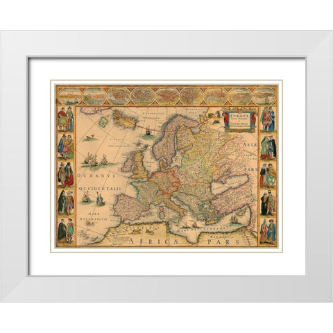 Map of Europe White Modern Wood Framed Art Print with Double Matting by Vintage Maps