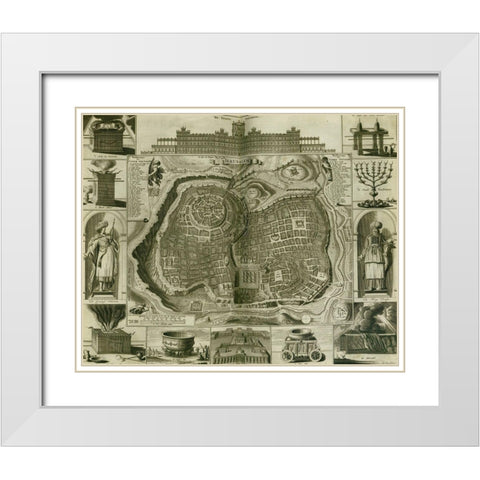 Antique Map of Jerusalem White Modern Wood Framed Art Print with Double Matting by Vintage Maps