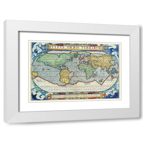 Typus Orbis Terrarum from the Theatre of the World in Apian Projection White Modern Wood Framed Art Print with Double Matting by Ortelius, Abraham