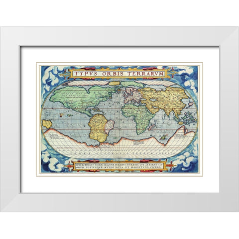 Typus Orbis Terrarum from the Theatre of the World in Apian Projection White Modern Wood Framed Art Print with Double Matting by Ortelius, Abraham