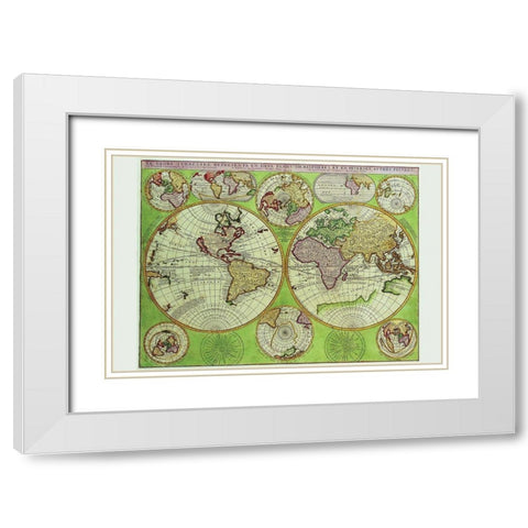 Stereographic World Map with Insets of Polar Projections White Modern Wood Framed Art Print with Double Matting by Coronelli, Vincenzo