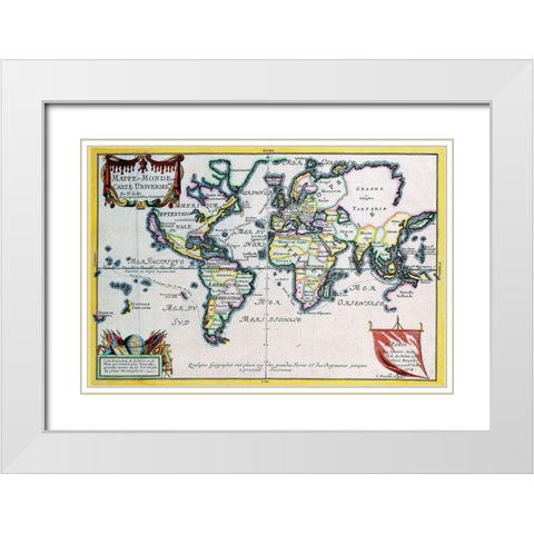 Mappe Monde or Carte Universel White Modern Wood Framed Art Print with Double Matting by Fer, Nicolas De
