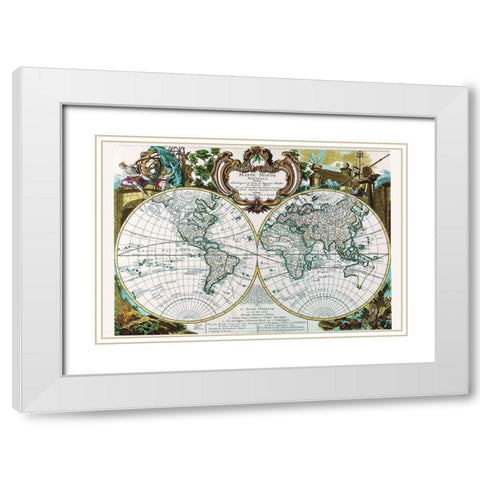 Mappe Monde Nouvelle White Modern Wood Framed Art Print with Double Matting by Le Rouge, George Louis