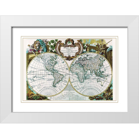 Mappe Monde Nouvelle White Modern Wood Framed Art Print with Double Matting by Le Rouge, George Louis