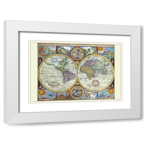 New and Accurate Map of the World a Stereographic Projection White Modern Wood Framed Art Print with Double Matting by Speed, John