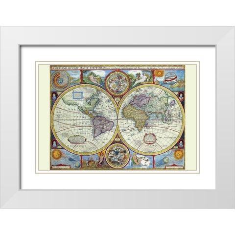 New and Accurate Map of the World a Stereographic Projection White Modern Wood Framed Art Print with Double Matting by Speed, John