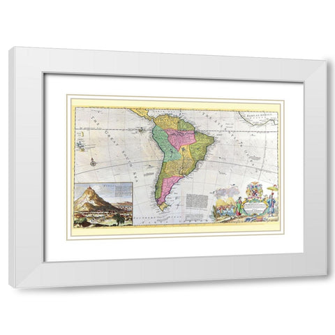 Antique Map of South America White Modern Wood Framed Art Print with Double Matting by Moll, Hermann