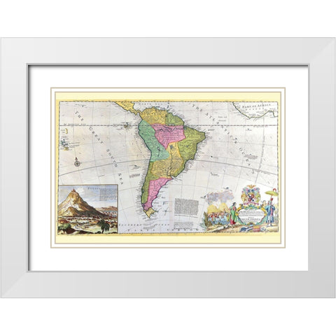 Antique Map of South America White Modern Wood Framed Art Print with Double Matting by Moll, Hermann